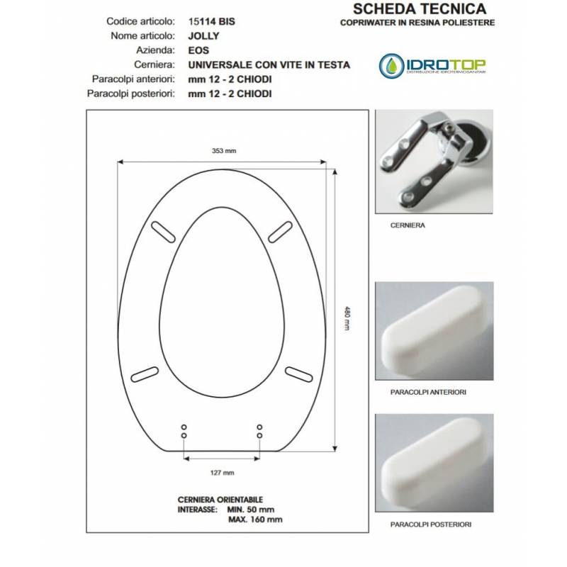Copriwater JOLLY Eos Bianco Cerniera Cromo 