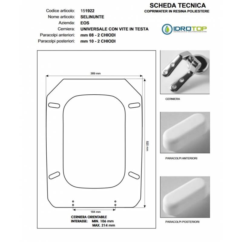 Copriwater SELINUNTE Eos Bianco Cerniera Rallentata Soft Close Cromo