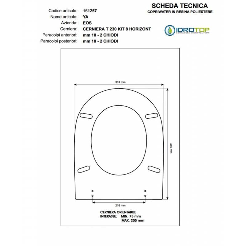 Copriwater YA Eos Bianco Cerniera Rallentata Soft Close Cromo