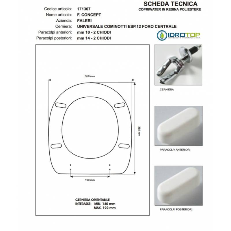 Copriwater F. CONCEPT Azzurro Sussurrato Cerniera Cromo-Falerii 