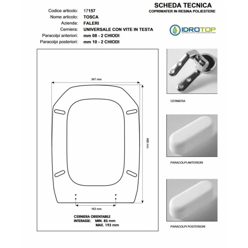 Copriwater TOSCA Falerii Bianco Cerniera Rallentata Soft Close Cromo