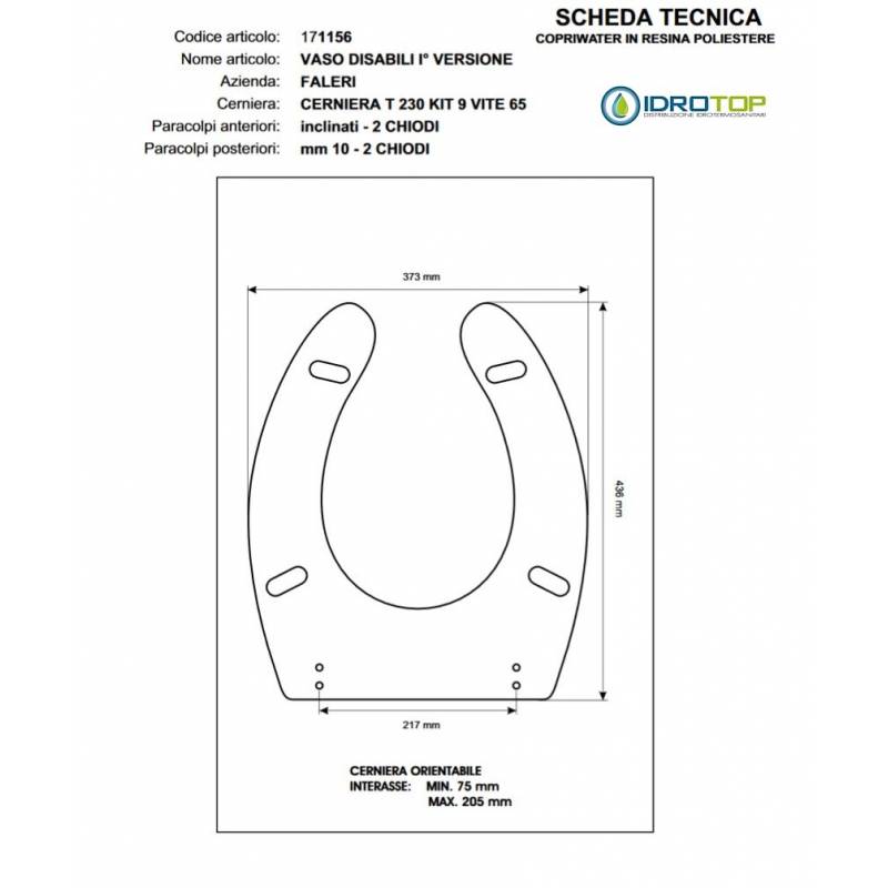 Copriwater DISABILI 1 VERS. Bianco Cerniera Cromo-Falerii 