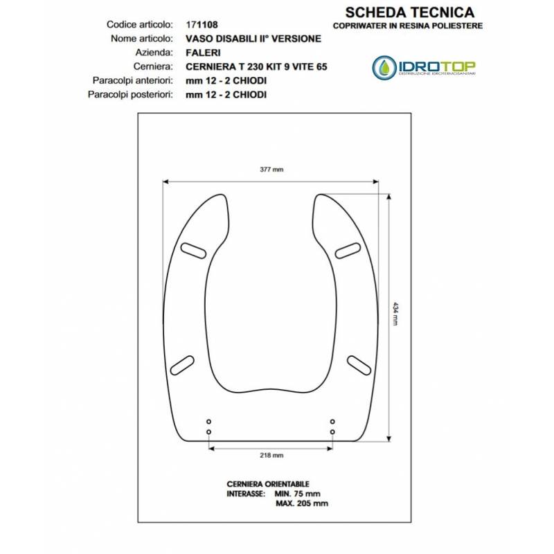 Copriwater DISABILI 2 VERS. Bianco Cerniera Rallentata Soft Close Cromo-Falerii