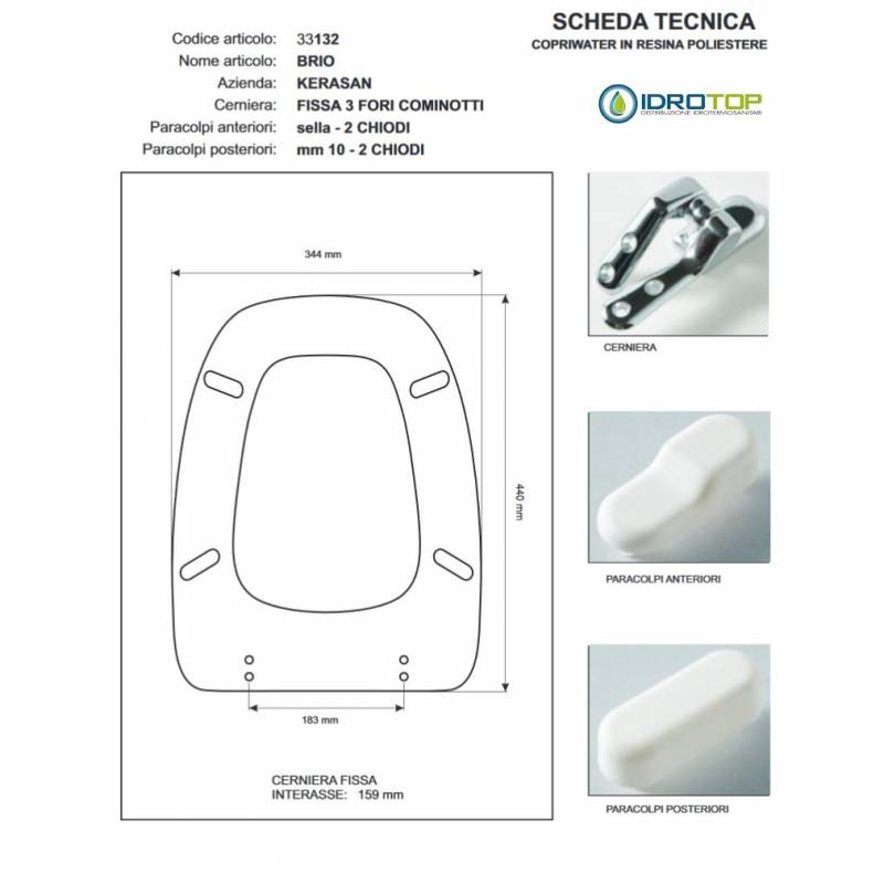 Copriwater BRIO Kerasan Bianco Cerniera Rallentata Soft Close Cromo