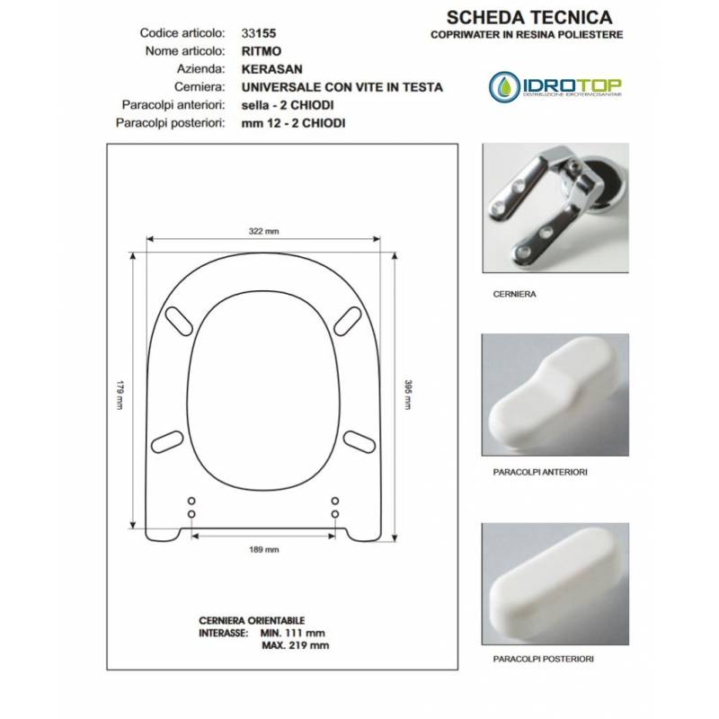 Copriwater RITMO Kerasan Bianco Cerniera Rallentata Soft Close Cromo