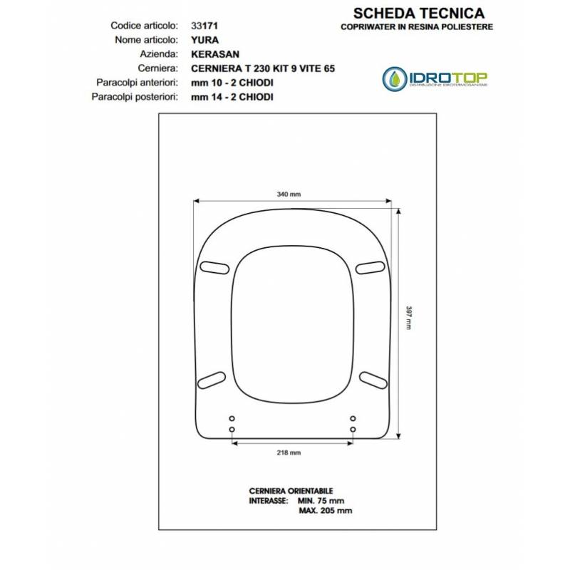 Copriwater YURA Kerasan Bianco Cerniera Rallentata Soft Close Cromo