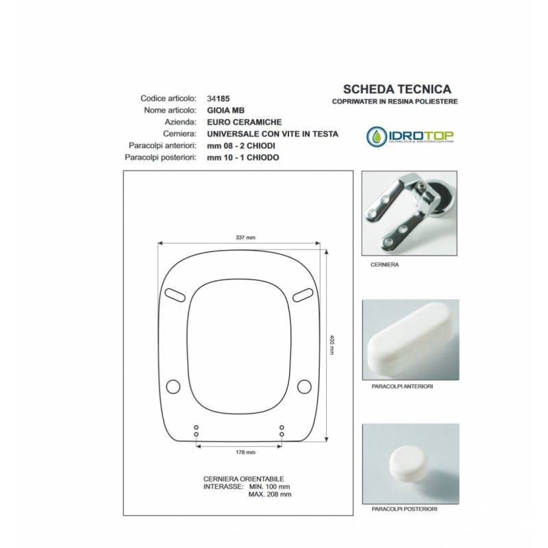 Copriwater GIOIA MB Micas Bianco Cerniera Rallentata Soft Close Cromo