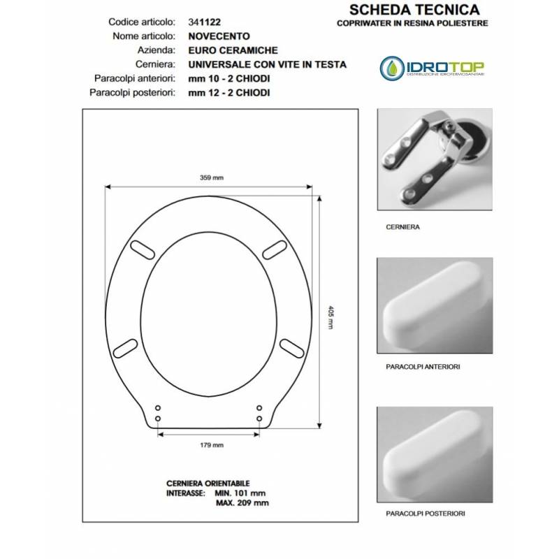 Copriwater 900 Micas Bianco Cerniera Cromo 