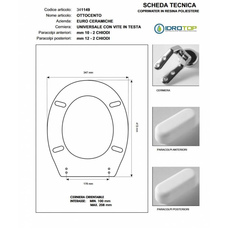 Copriwater 800 Micas Bianco Cerniera Cromo 