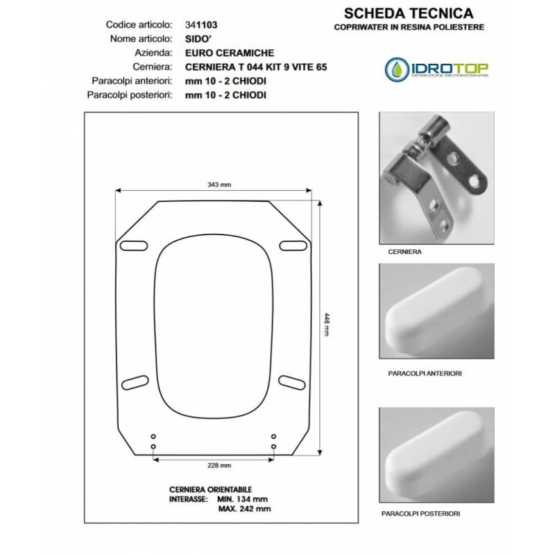 Copriwater SIDO' Micas Bianco Cerniera Rallentata Soft Close Cromo