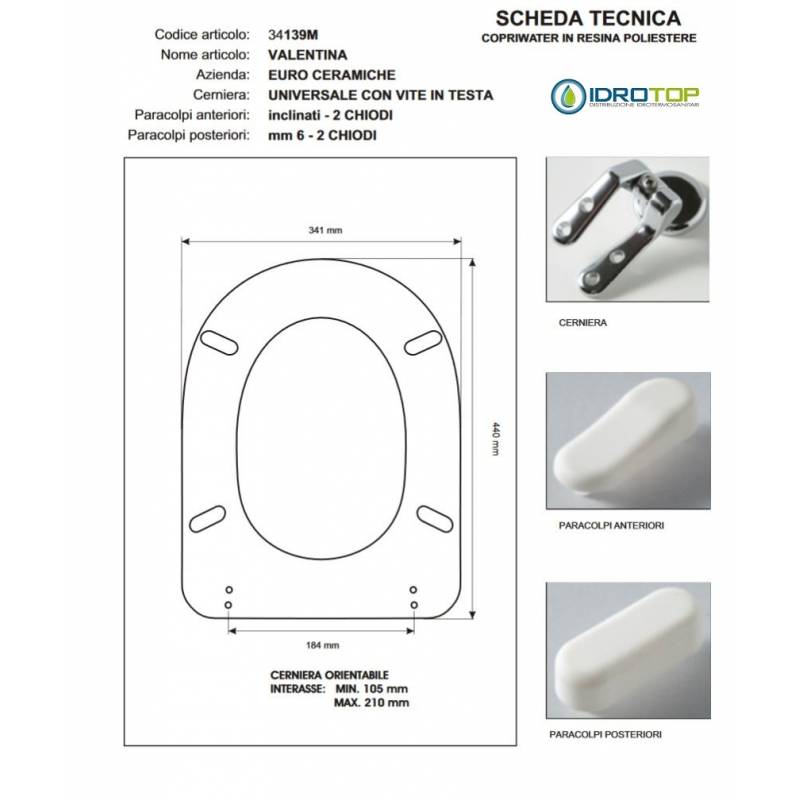 Copriwater VALENTINA Micas Bianco Cerniera Rallentata Soft Close Cromo