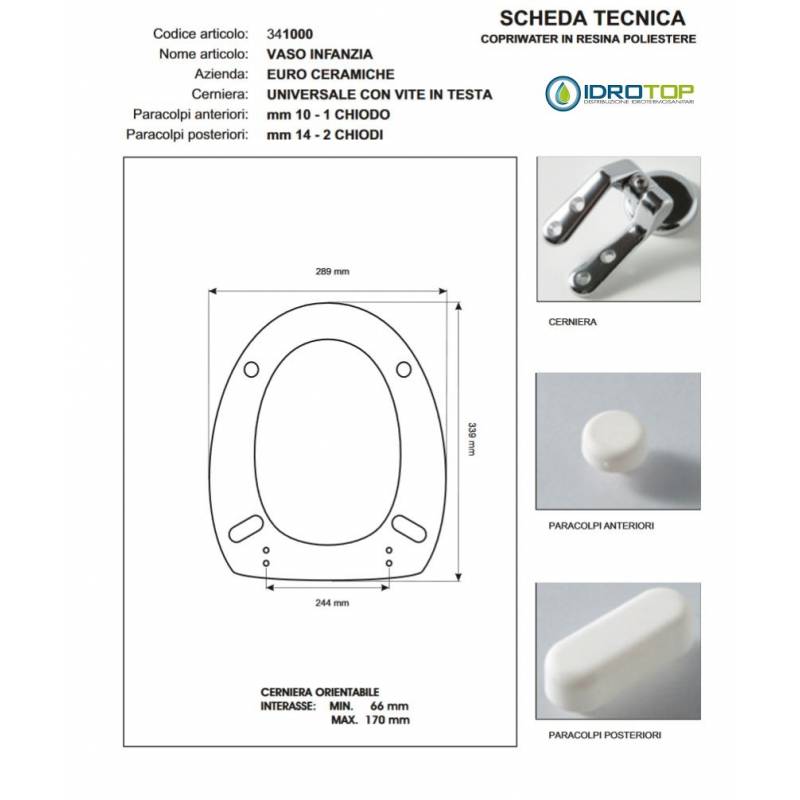 Copriwater VASO INFANZIA Micas Bianco Cerniera Cromo 