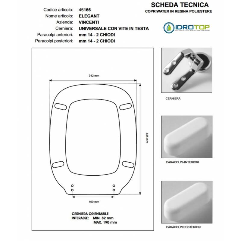 Copriwater ELEGANT Vincenti Bianco con Cerniera Cromo 