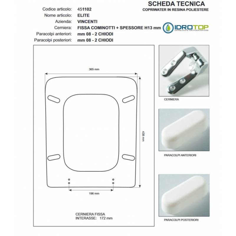 Copriwater ELITE Vincenti Bianco con Cerniera Rallentata Soft Close Cromo