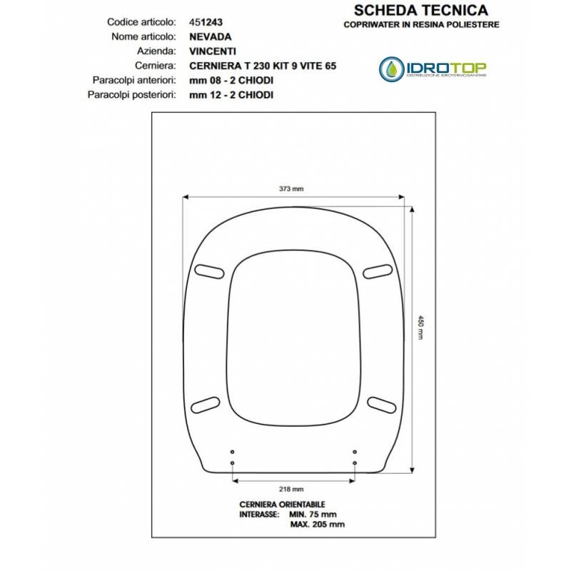 Copriwater NEVADA Vincenti Bianco con Cerniera Rallentata Soft Close Cromo