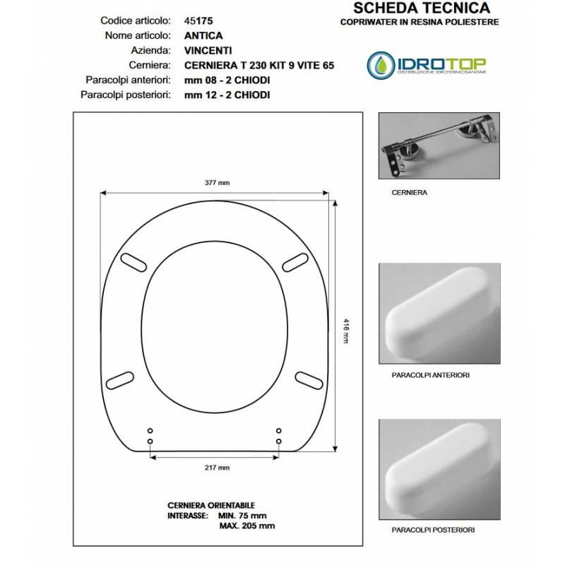 Copriwater ANTICA Vincenti Bianco con Cerniera Rallentata Soft Close Cromo