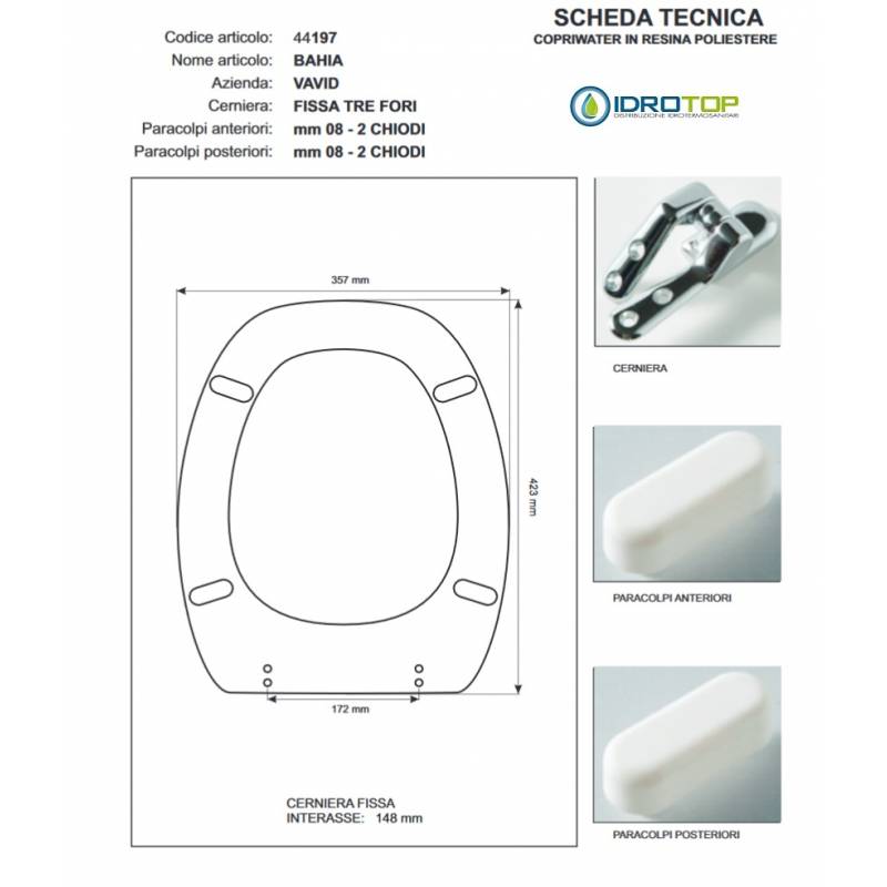 Copriwater Vavid BAHIA Bianco Cerniera Rallentata Soft Close Cromo