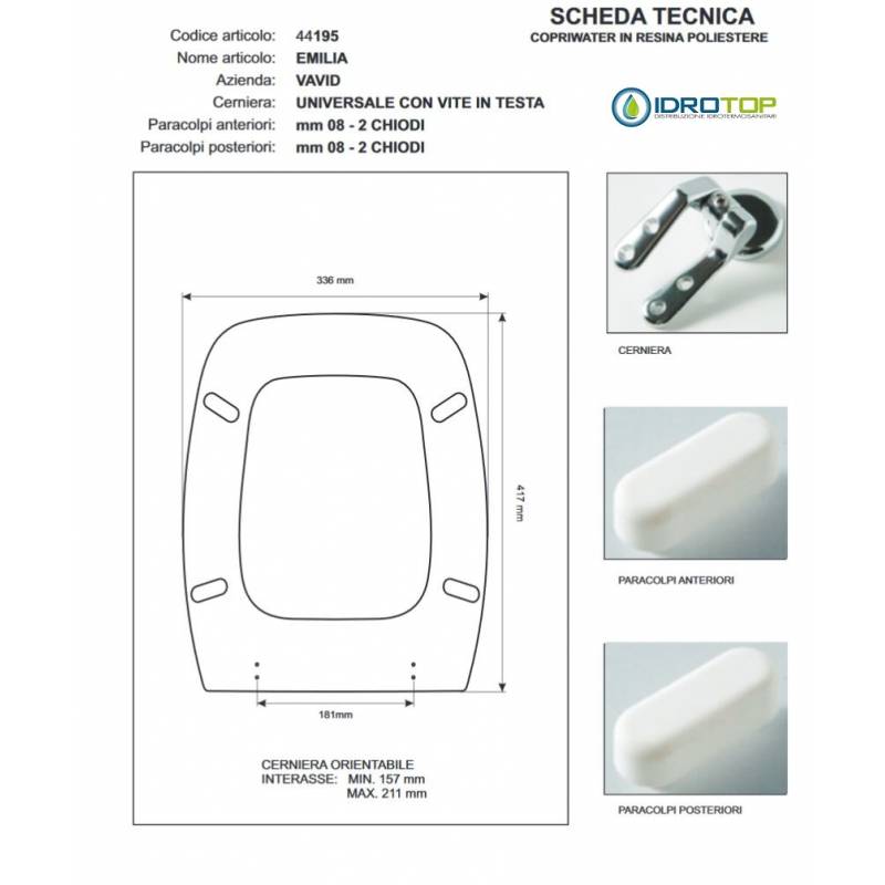 Copriwater Vavid EMILIA Castoro Cerniera Rallentata Soft Close Cromo