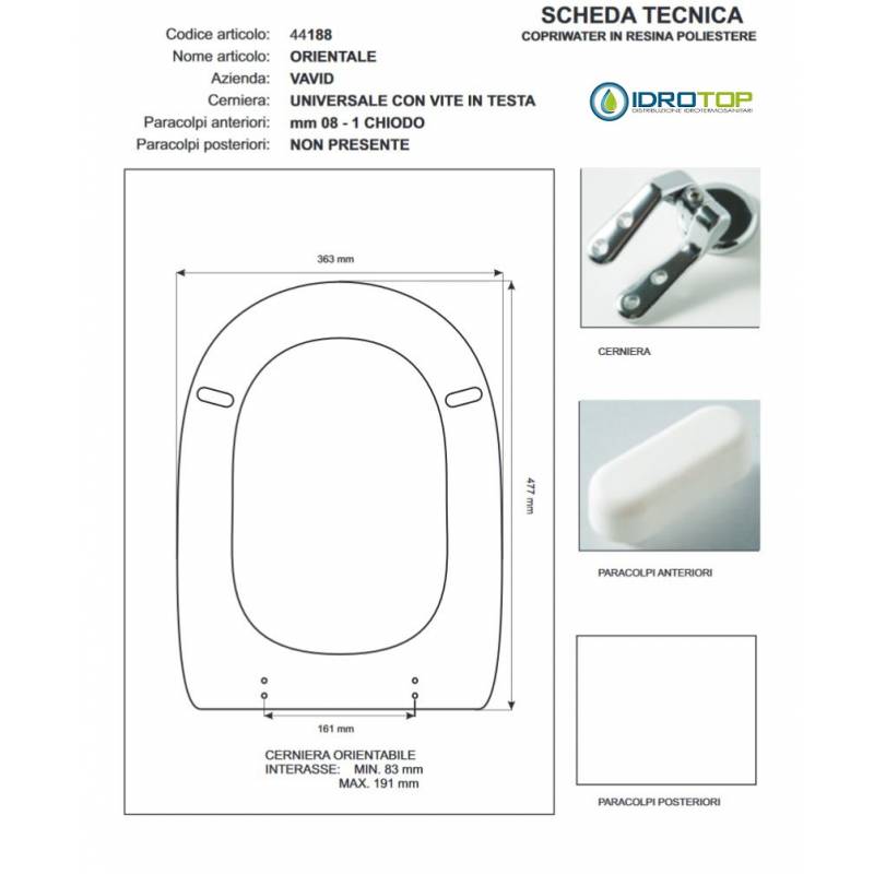 Copriwater Vavid ORIENTALE Bianco Cerniera Rallentata Soft Close Cromo