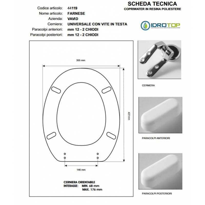 Copriwater Vavid FARNESE-PARTENOPEA-NIKE Bianco Cerniera Rallentata Soft Close Cromo