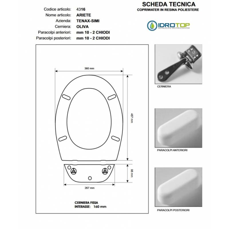 Copriwater ARIETE Champagne Cerniera Rallentata Soft Close Cromo-Tenax Simi