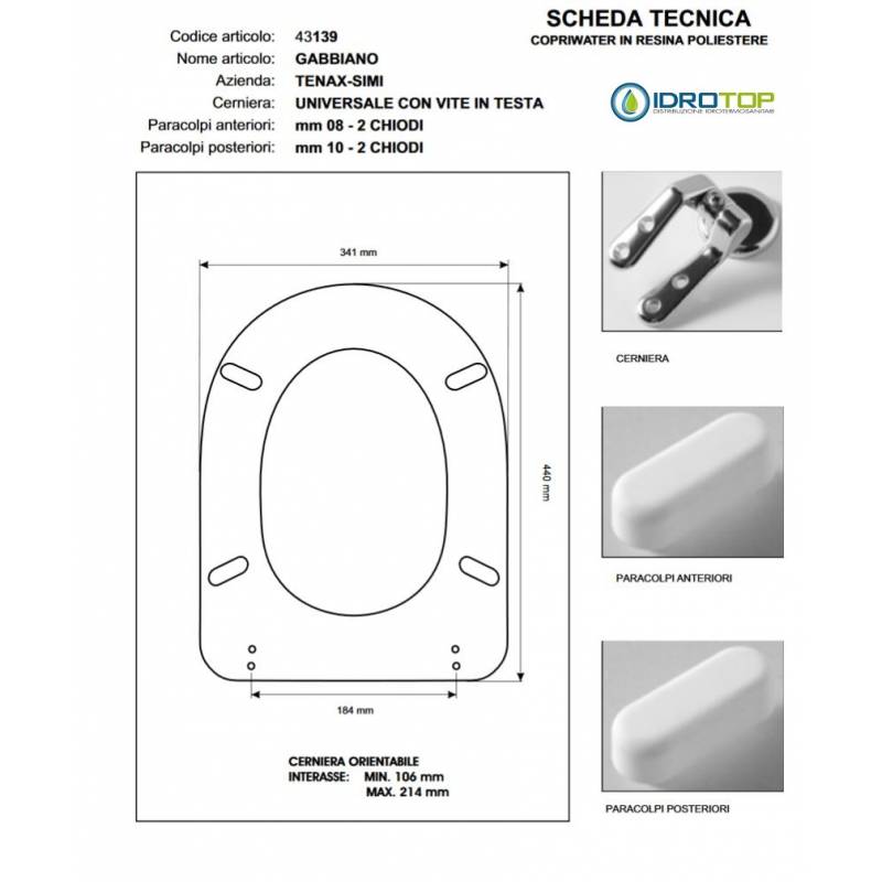 Copriwater GABBIANO Whisky Cerniera Rallentata Soft Close Cromo-Tenax Simi