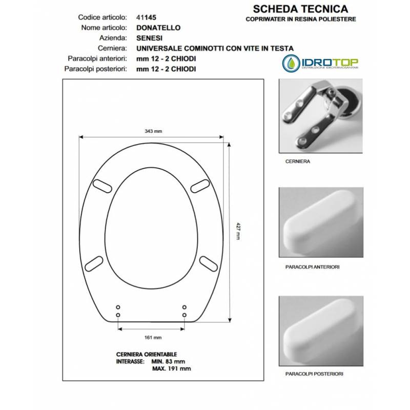COPRIWATER SEDILE per vaso modello DONATELLO Senesi