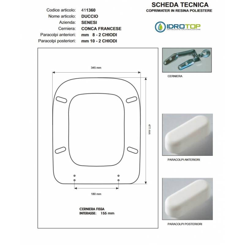 Copriwater Senesi DUCCIO VISONE I.S.  Cerniera Cromo-Sedile-Asse Wc