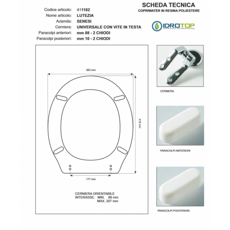 Copriwater Senesi LUTEZIA CHAMPAGNE  Cerniera Rallentata Soft Close Cromo-Sedile-Asse Wc
