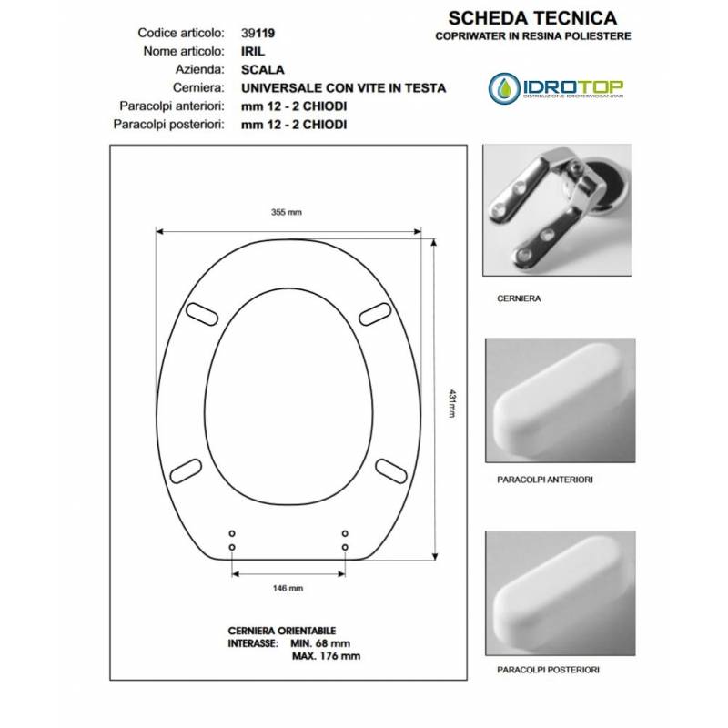Copriwater Scala IRIL VISONE I.S. Cerniera Rallentata Soft Close Cromo-Sedile-Asse Wc