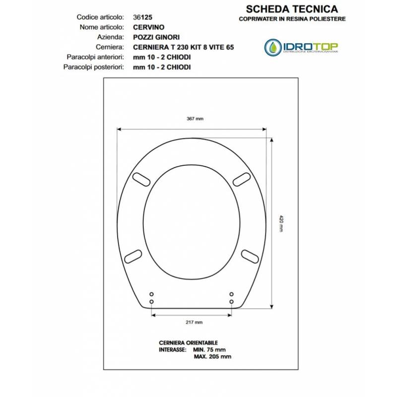 Copriwater Pozzi Ginori CERVINO/MONVISO WHISKY  Cerniera Rallentata Soft Close Cromo-Sedile-Asse Wc