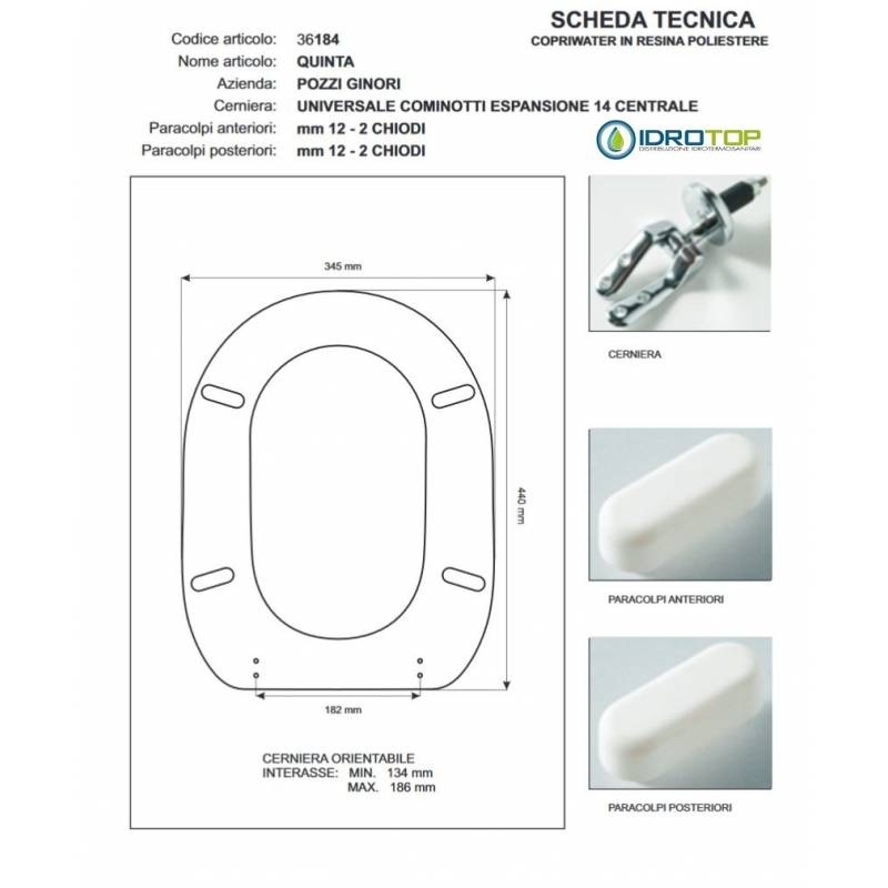 Copriwater Pozzi Ginori QUINTA CHAMPAGNE  Cerniera Rallentata Soft Close Cromo-Sedile-Asse Wc