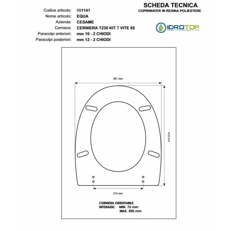 Copriwater Cesame  EQUA CHAMPAGNE  Cerniera Rallentata Soft Close Cromo-Sedile-Asse Wc