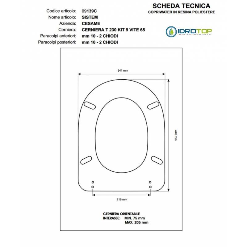 Copriwater Cesame  SYSTEM CHAMPAGNE  Cerniera Rallentata Soft Close Cromo-Sedile-Asse Wc