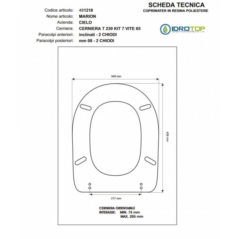 Copriwater Cielo MARION/MEDEA/MB BIANCO Cerniera Rallentata Soft Close Cromo-Sedile-Asse Wc