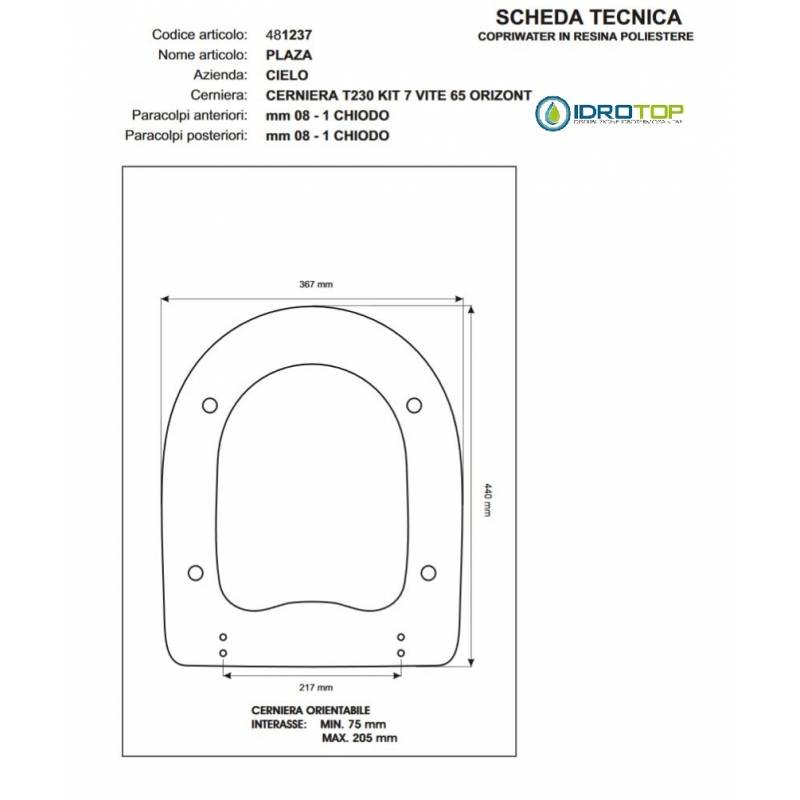 Copriwater Cielo PLAZA/ROSE BIANCO Cerniera Rallentata Soft Close Cromo-Sedile-Asse Wc