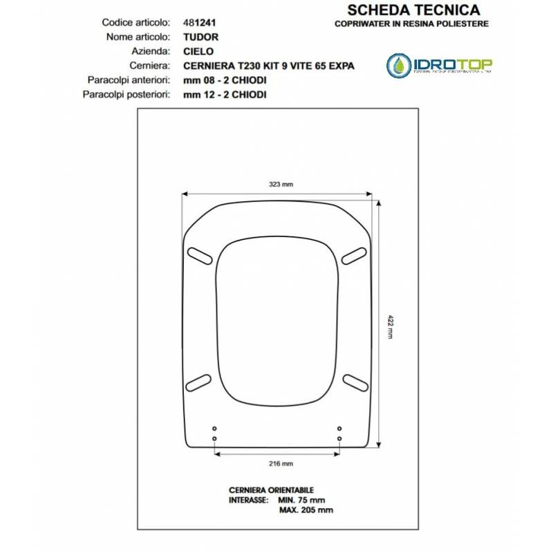 Copriwater Cielo TUDOR BIANCO Cerniera Rallentata Soft Close Cromo-Sedile-Asse Wc