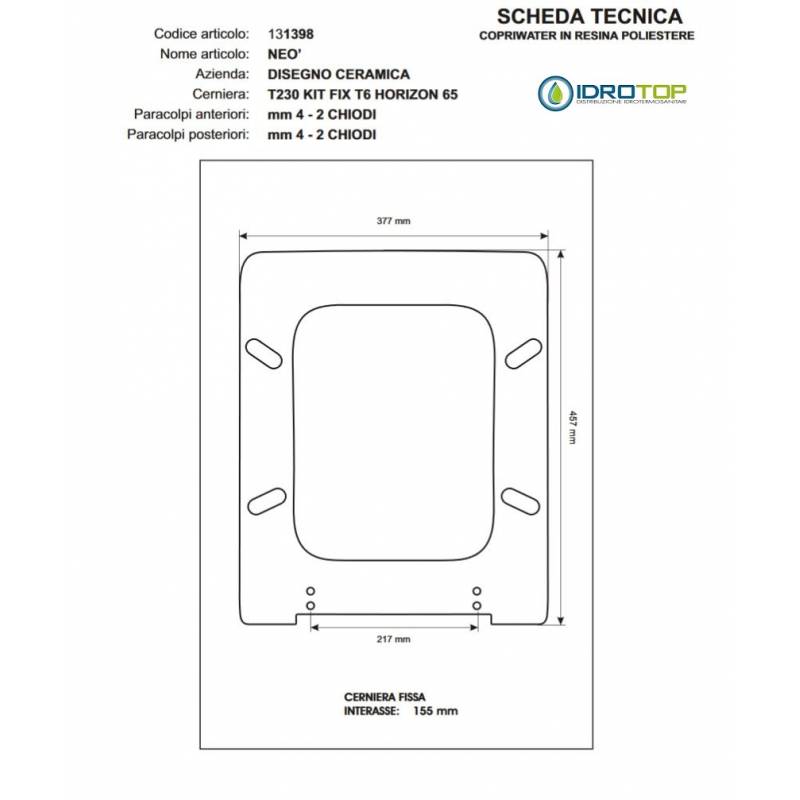 Copriwater NEO Disegno Ceramica Bianco Cerniera Rallentata Soft Close Cromo
