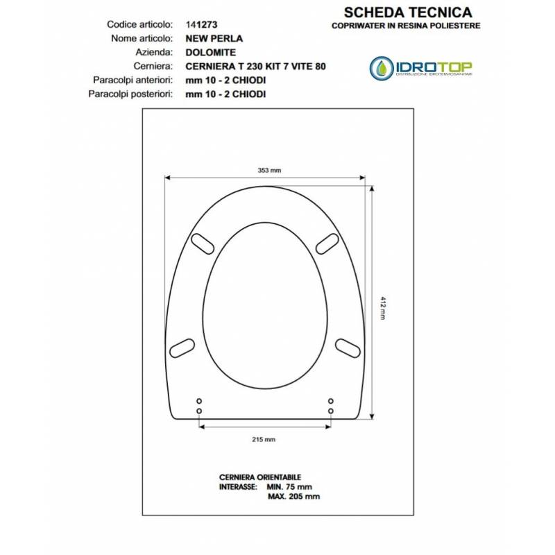 Copriwater Dolomite NEW PERLA NERO  Cerniera Cromo-Sedile-Asse Wc