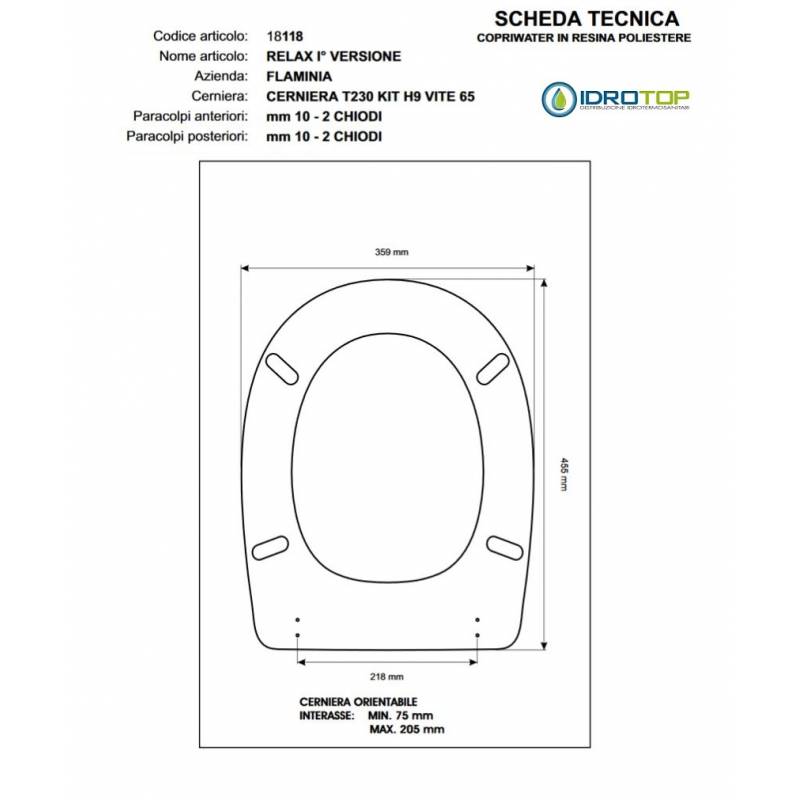 Sedile Copriwater Flaminia  RELAX I.VERS. BIANCO Cerniera Rallentata Soft Close Cromo