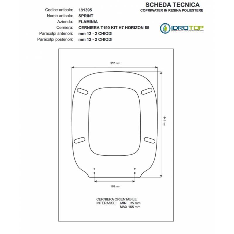 Copriwater Flaminia  SPRINT NERO  Cerniera Cromo-Sedile-Asse Wc