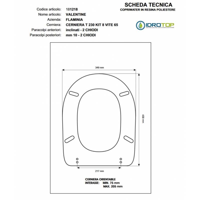 Copriwater Flaminia  VALENTINE ROSSO BERTOCCI  Cerniera Cromo-Sedile Wc