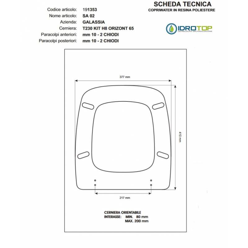 Copriwater Galassia SA 02 BIANCO Cerniera Rallentata Soft Close Cromo-Sedile-Asse Wc