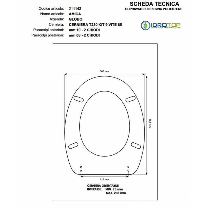 Copriwater Globo  AMICA  MIELE  Cerniera Cromo-Sedile-Asse