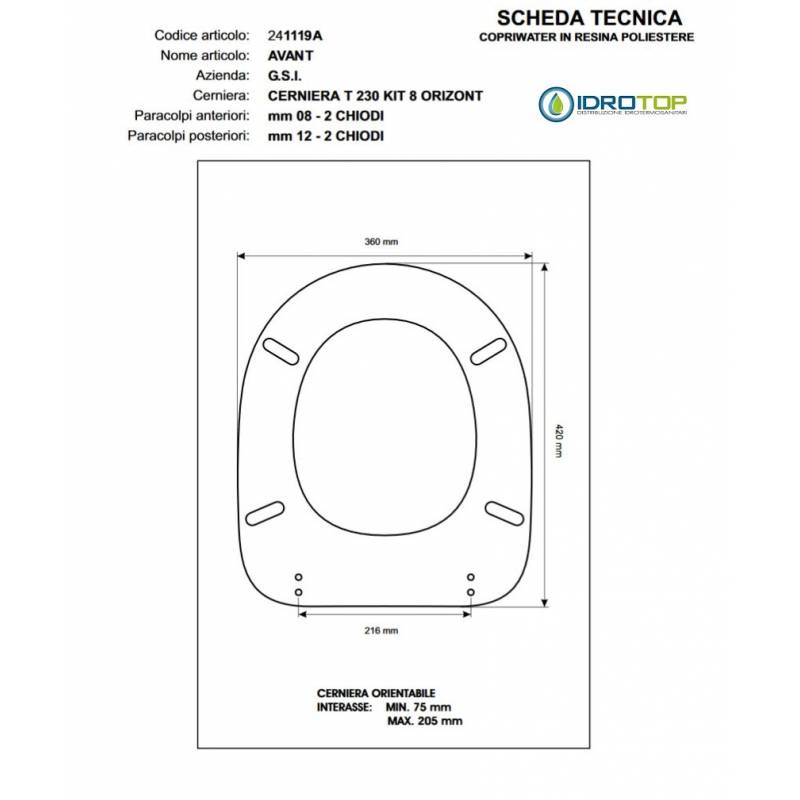 Copriwater G.S.I AVANT BIANCO Cerniera Rallentata Soft Close cromo-Sedile-Asse Wc