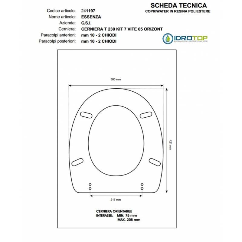 Copriwater G.S.I ESSENZA NERO Cerniera Rallentata Soft Close cromo-Sedile-Asse Wc