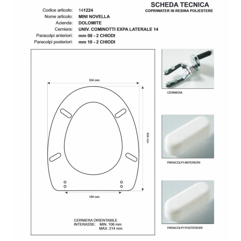 Copriwater Dolomite NOVELLA / MINI CHAMPAGNE  Cerniera Rallentata Soft Close Cromo-Sedile-Asse Wc
