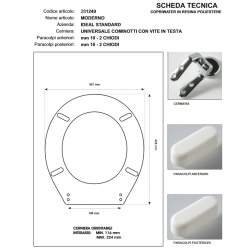 Copriwater Ideal Standard  MODERNO BIANCO  Cerniera Cromo-Sedile-Asse Wc