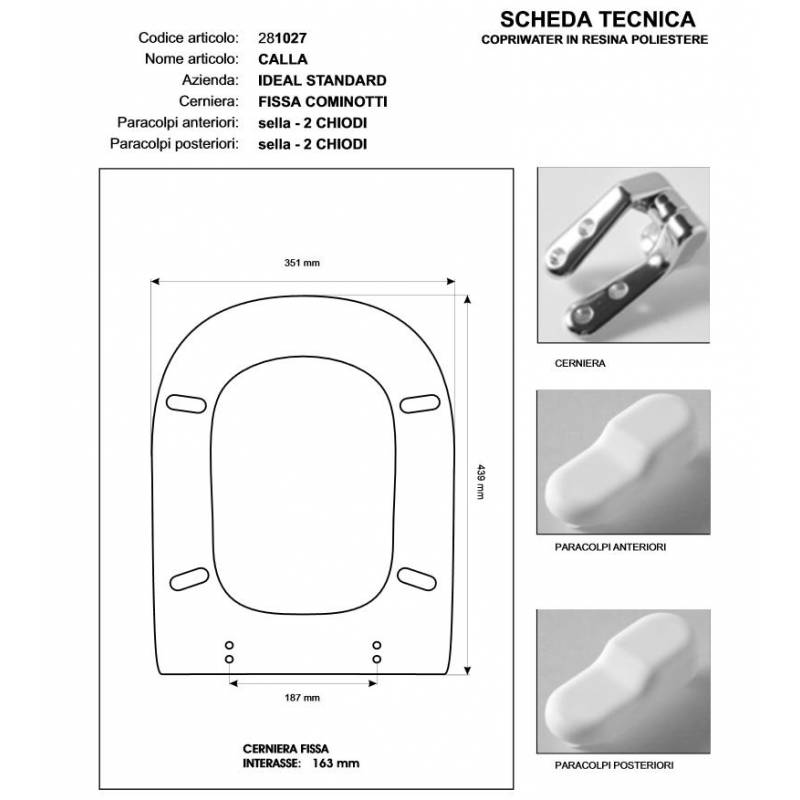 Copriwater Ideal Standard  CALLA ROSA SUSSURRATO  Cerniera Rallentata Soft Close Cromo-Sedile-Asse Wc