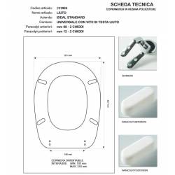 Copriwater Ideal Standard  LIUTO VISONE I.S.  Cerniera Rallentata Soft Close Cromo-Sedile-Asse Wc